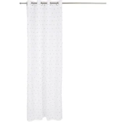 Voilage blanc avec pompons bleus 100% polyester 140x240cm