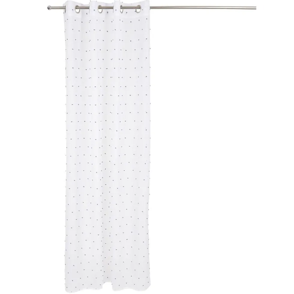 Voilage blanc avec pompons bleus 100% polyester 140x240cm
