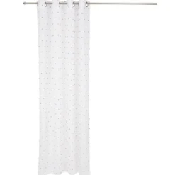 Voilage blanc avec pompons jaunes 100% polyester 140x240cm