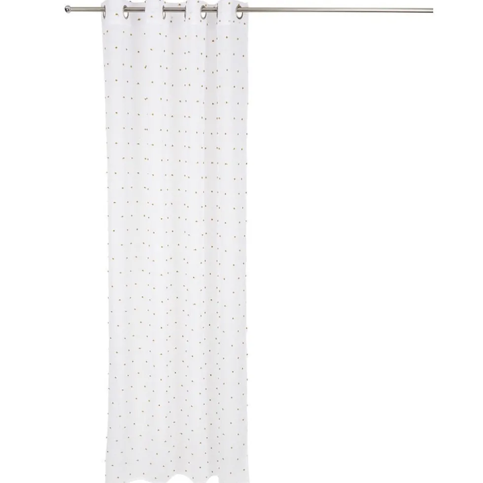 Voilage blanc avec pompons jaunes 100% polyester 140x240cm