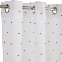Voilage blanc avec pompons jaunes 100% polyester 140x240cm