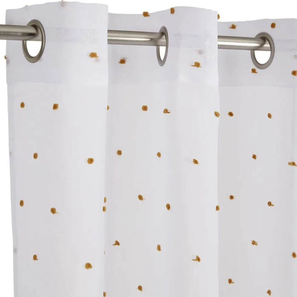Voilage blanc avec pompons jaunes 100% polyester 140x240cm