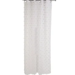 Voilage à oeillets blanc décor pompons rose 140x240 cm