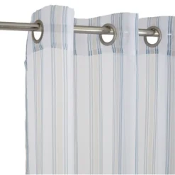 Voilage à oeillets imprimé bayadère bleu blanc 100% polyester 140x240cm