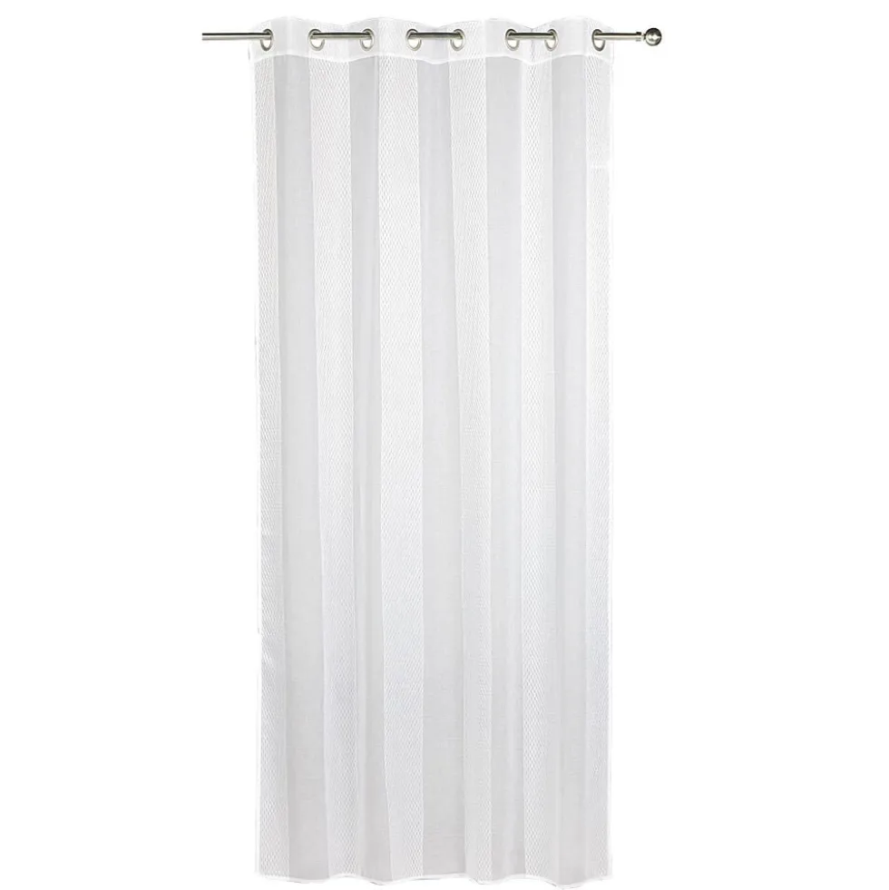 Voilage à oeillets jacquard bande verticale blanc