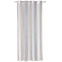 Voilage à oeillets jacquard blanc bande verticales gris et taupe