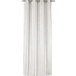 Voilage à oeillets 140x240cm polyester bayadère rayures blanc et beige