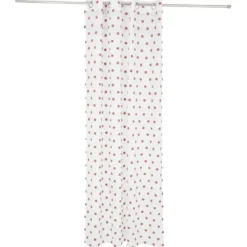 Voilage polyester à pompon 140x240cm blanc et rose