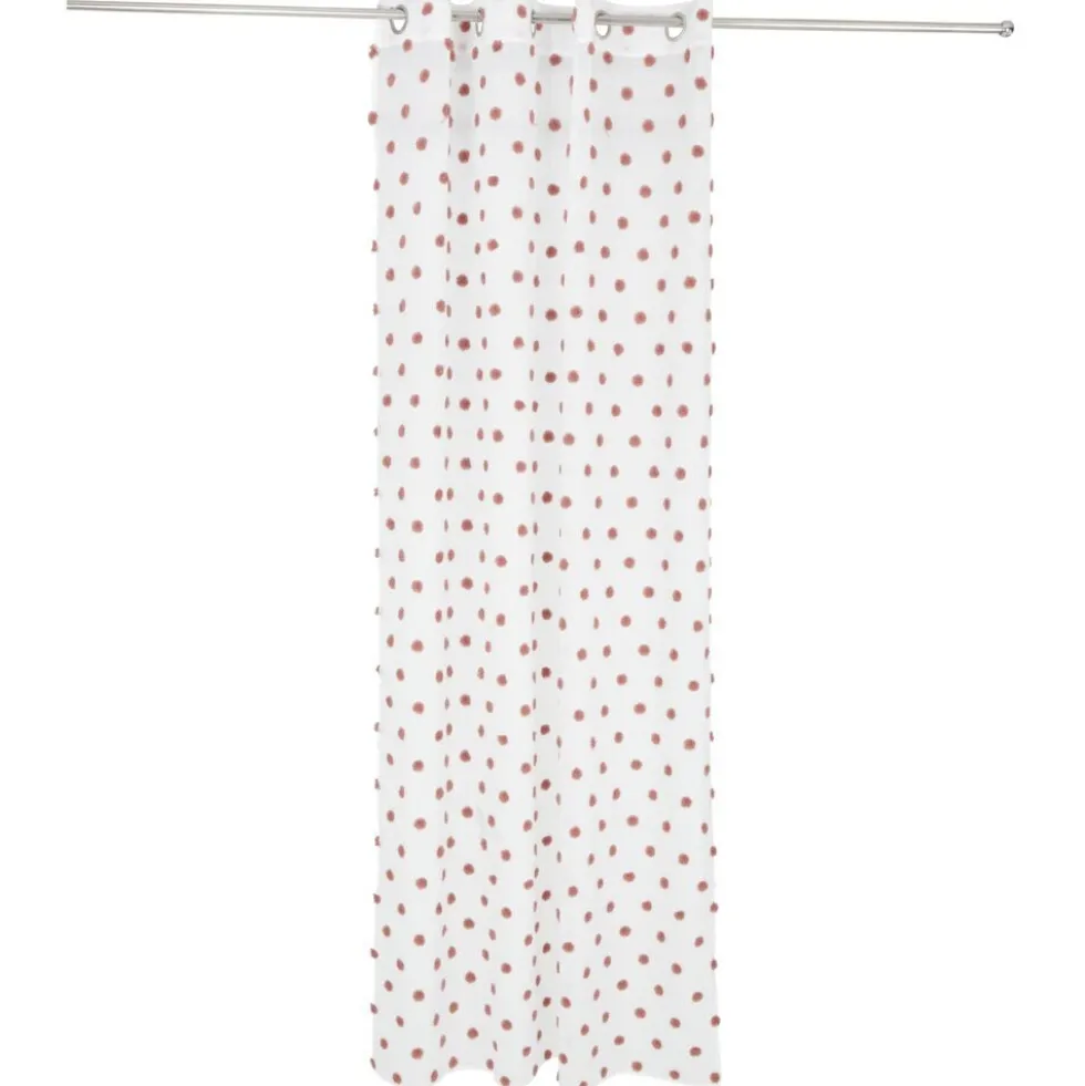 Voilage polyester à pompon 140x240cm blanc et rose