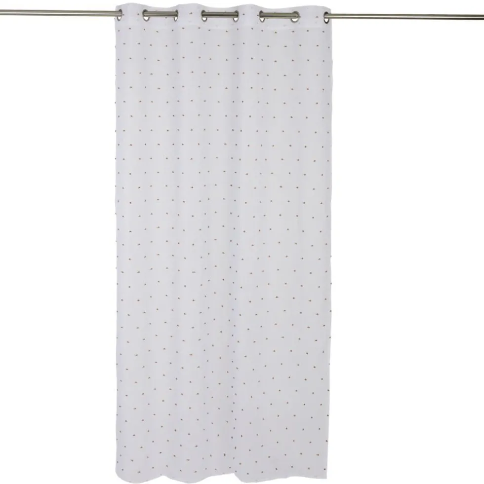 Voilage polyester à pompon 140x240cm blanc et orange