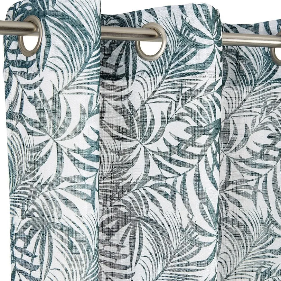 Voilage polyester 140x240cm imprimé feuillage blanc et vert