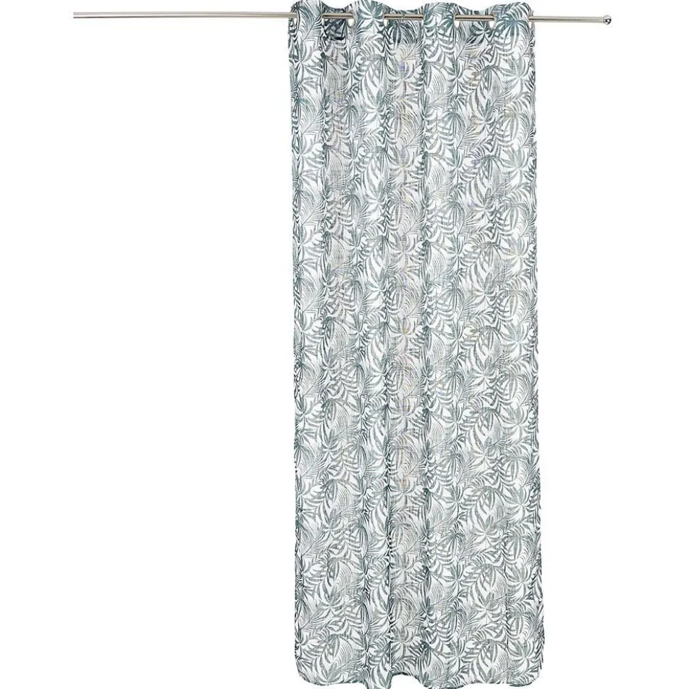 Voilage polyester 140x240cm imprimé feuillage blanc et vert